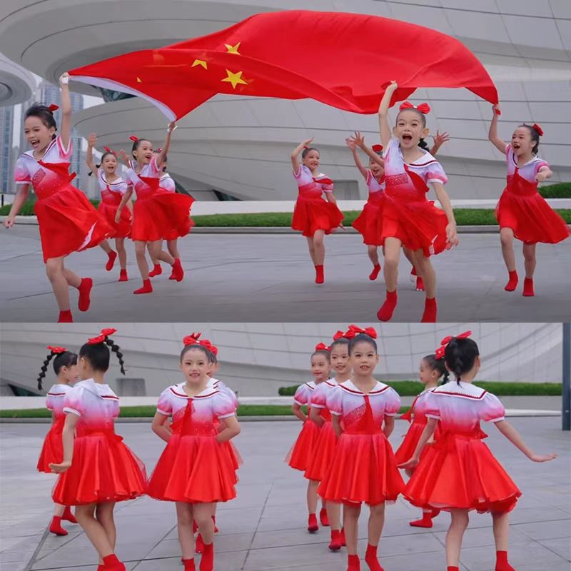 六一儿童演出服中国红连衣裙