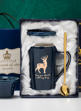 创意马克杯轻奢陶瓷杯子礼物家用带盖勺牛奶咖啡过滤茶漏水杯女