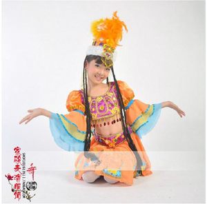 玛依拉新疆少儿维吾尔族表演舞蹈演出服服饰女舞蹈练功服装儿童女