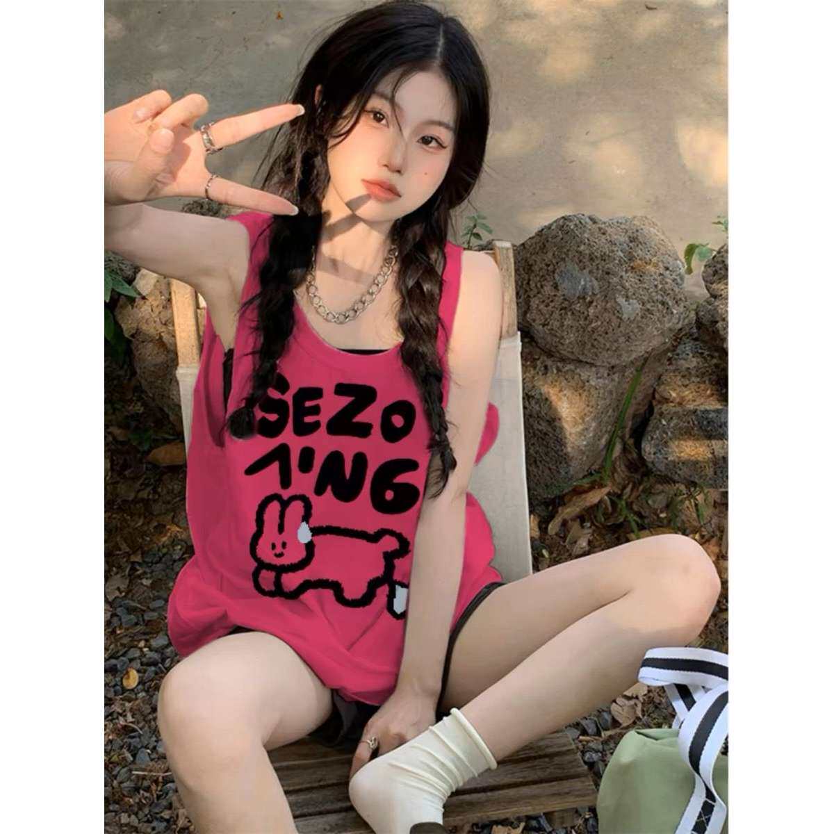 设计感小众无袖吊带t恤外穿女款夏季纯棉宽松中长款背心上衣爆款