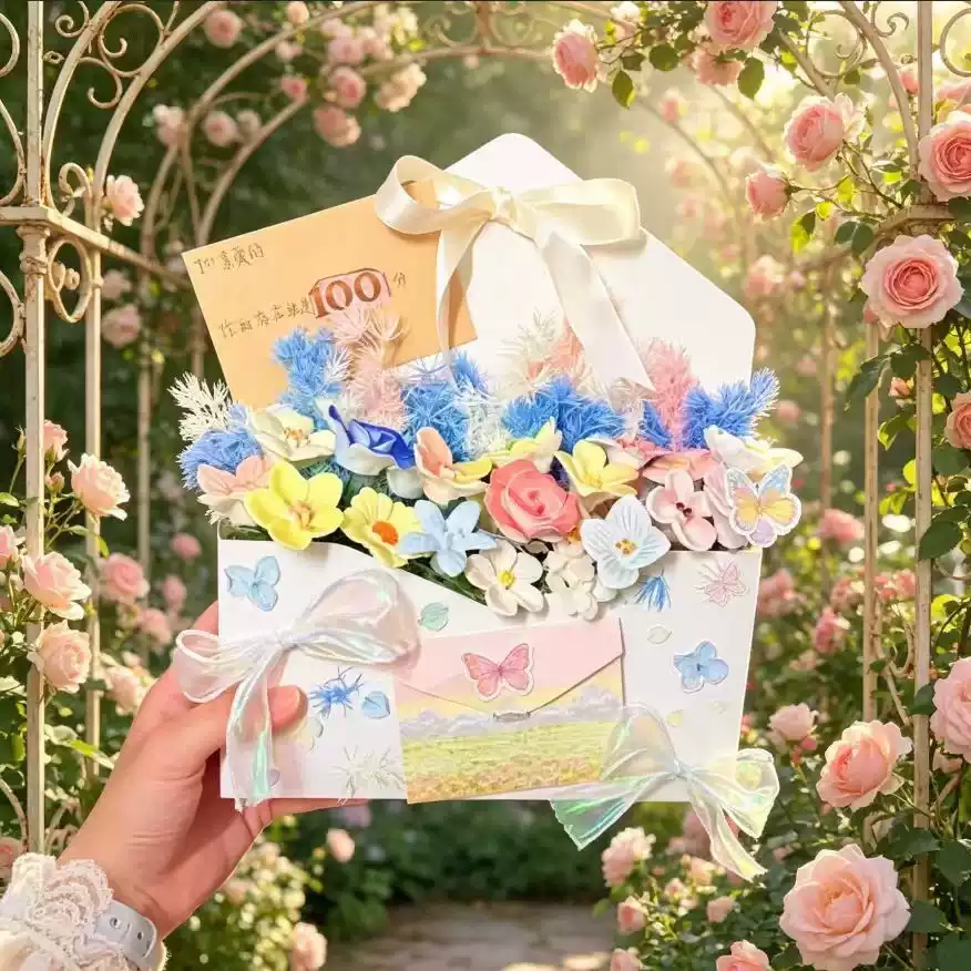 创意ins小清晰陶瓷花信封花束