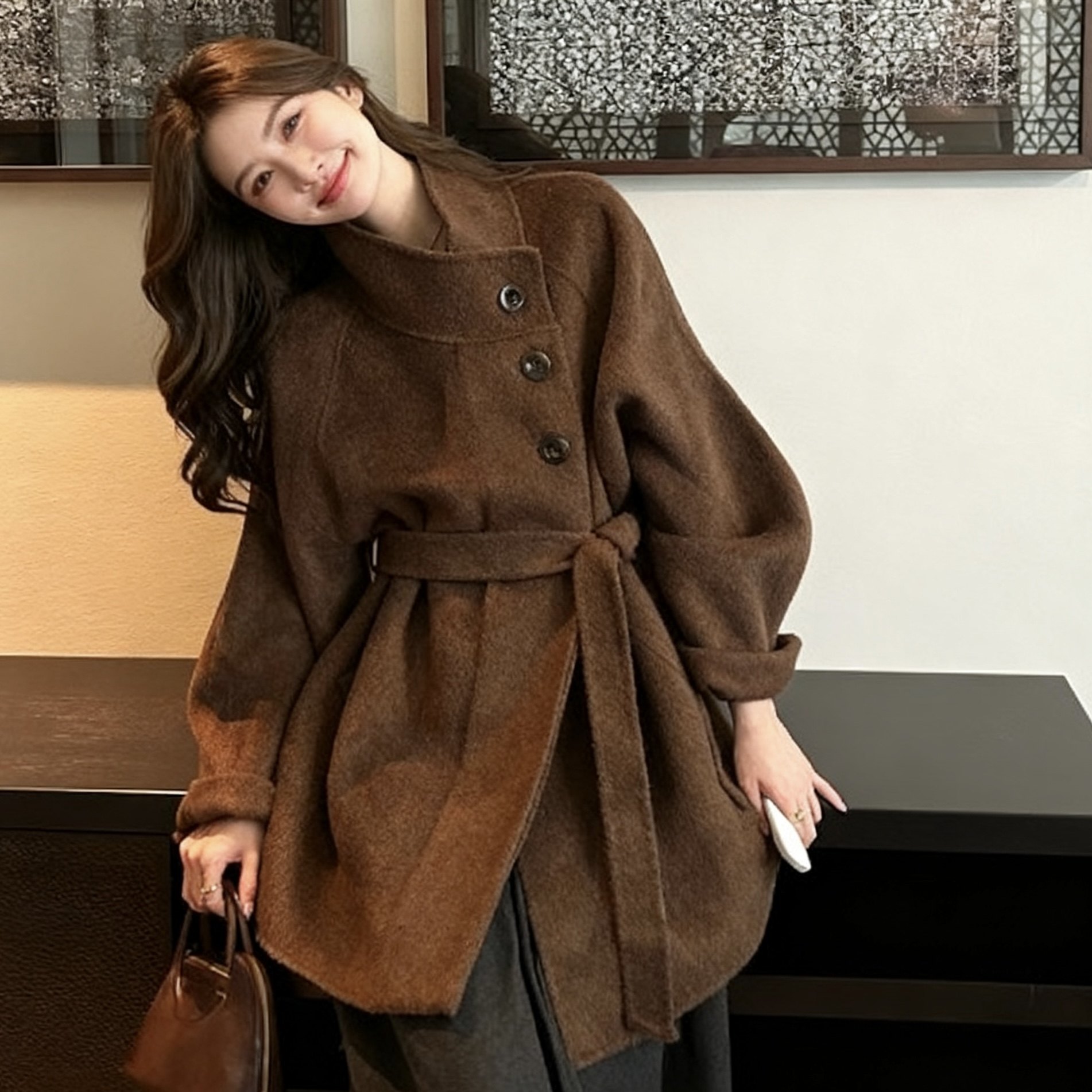 复古气质中长款立领大衣外套2025秋冬小个子新款高级呢子大衣,女装/女士精品,毛呢外套,淘宝优惠券,粉丝福利购,淘宝优惠卷