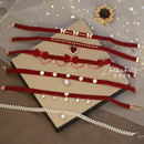 新款 结婚新娘敬酒服锁骨链颈链简约复古酒红色丝绒蝴蝶结项链项圈