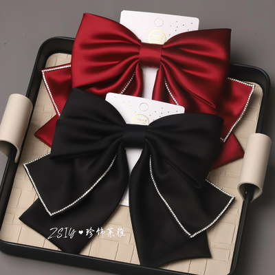 高级感黑色缎面大号蝴蝶结发夹