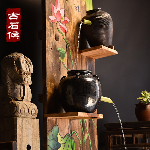 老榆木门板画木板手绘山水画牌匾