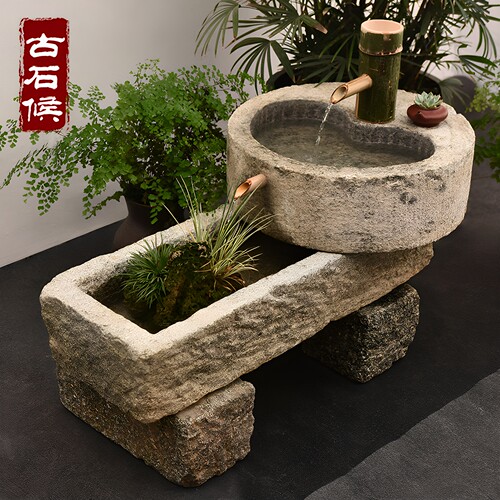 老石槽户外流水摆件景观水景鱼缸