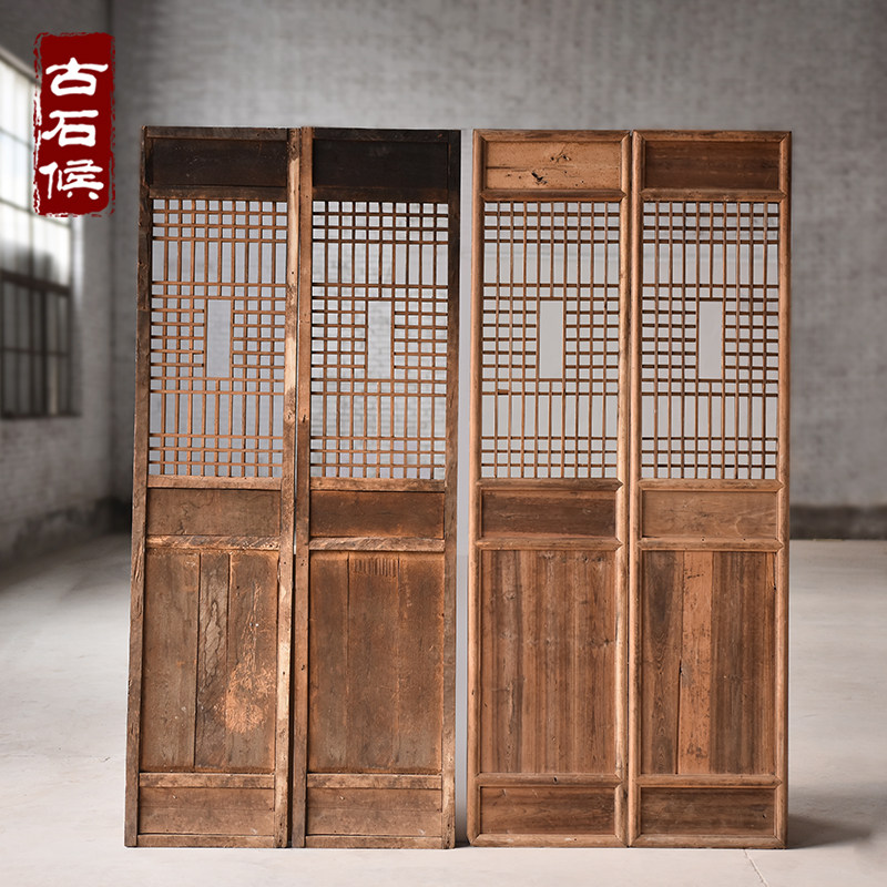 老木门隔断新中式复古窗格落地摆件全实木格栅客厅入户屏风装饰