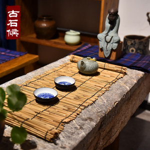 石头茶台复古石板茶桌长方形石板