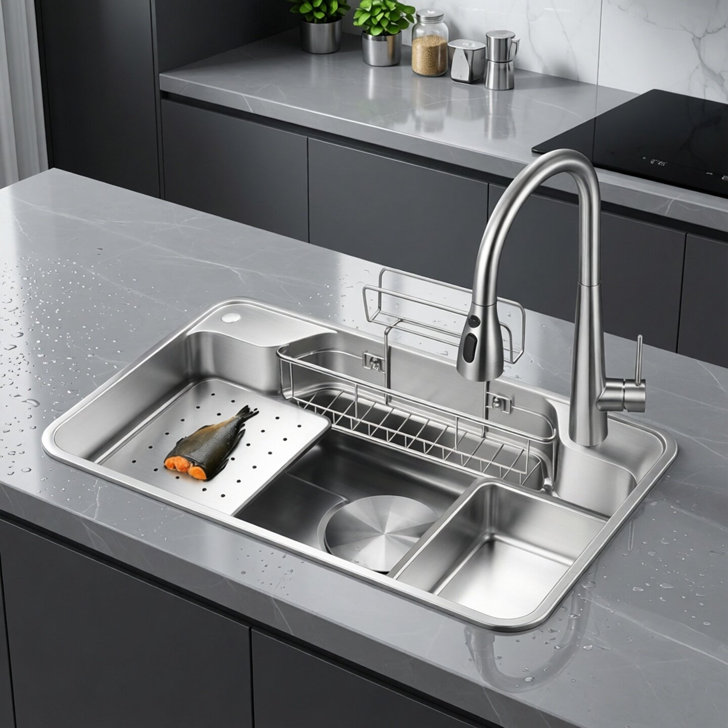 欧琳日式大单槽水槽厨房304不锈钢纳米抗菌哑光银洗菜盆碗槽9149