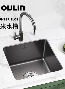 欧琳厨房纳米岛台单水槽黑色吧台槽洗菜盆洗碗池台下盆水池CT113H