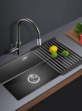 欧琳黑色纳米水槽手工单槽不锈钢洗菜盆洗碗槽9115/9117H台中台下