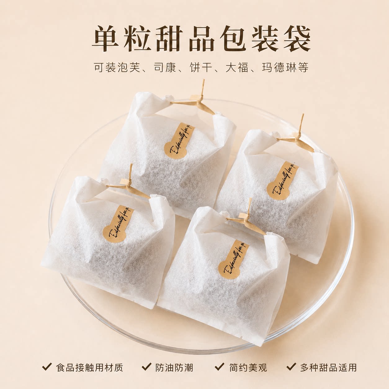 手提创意单粒甜品打包袋白棉纸袋高级泡芙司康大福饼干可露丽可用