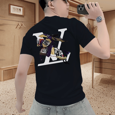 套头修身型潮牌短袖T恤男女通用黑色印花修身百搭凉感体恤