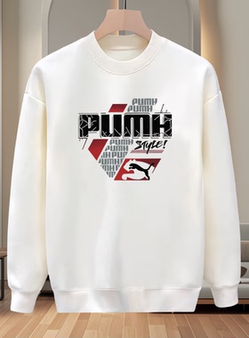 无帽宽松印花圆领卫衣男童长袖套头潮牌白色休闲上衣打底衫