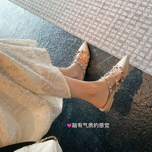 凉鞋 外穿 女2025春夏铆钉平底穆勒鞋 尖头平跟包头柳丁懒人半拖鞋