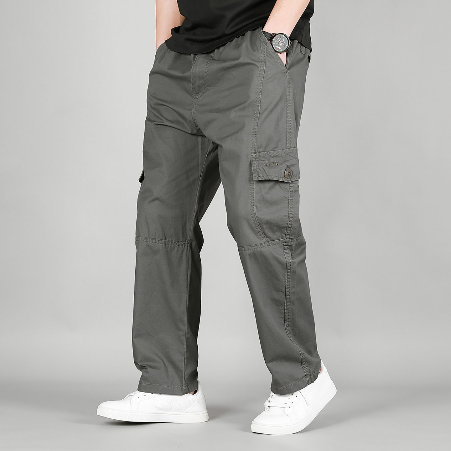 中老年男士春夏季薄款显高九分裤宽松直筒裤松紧腰百搭工装裤男款