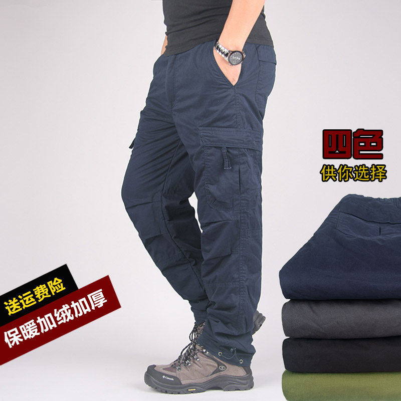 冬季男士宽松直筒裤加厚工装裤男裤运动裤加绒休闲裤裤子男秋冬潮