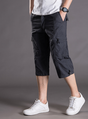 夏季新品薄款休闲七分裤男宽松运动短裤短裤男士工装裤7分裤潮流
