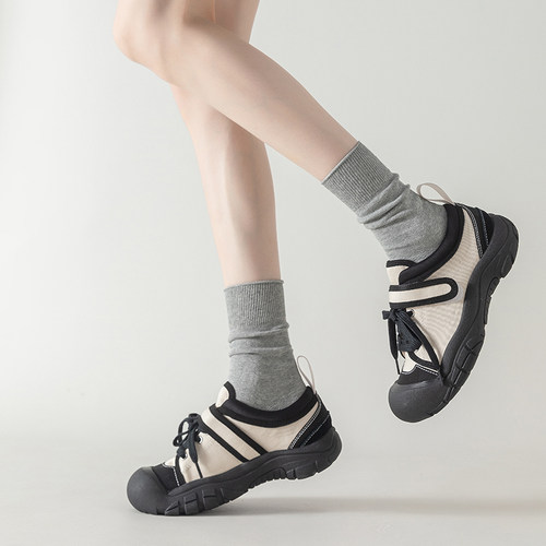 女精梳棉纯色不勒脚中筒袜
