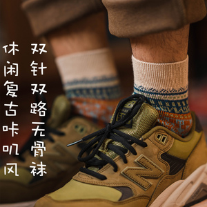 双针双路民族风男士低帮纯棉短袜