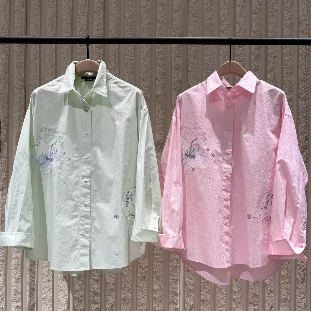 【MOOM联名】正品2026夏新品高支长绒棉白墨印花衬衫MBF2SHT022