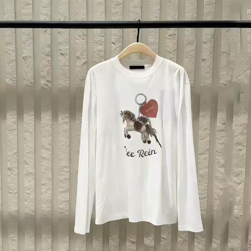 正品2026春新品马年系列怀旧印花含亚麻白色长袖T恤MBF1TEE034