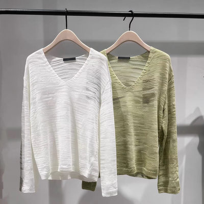 正品2026春新品棉麻乱麻竹节肌理微透V领罩衫针织衫MBF1SWT027
