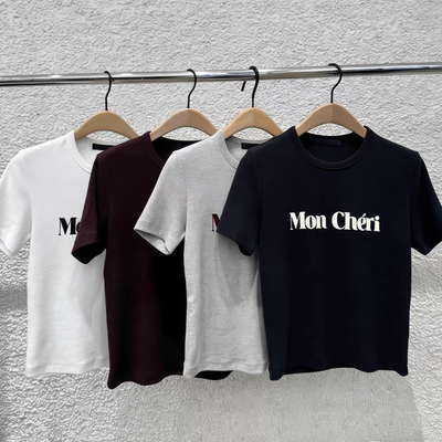 【秦岚同款】正品2025秋新品植绒印花正肩上衣短袖T恤MBE3TEET08