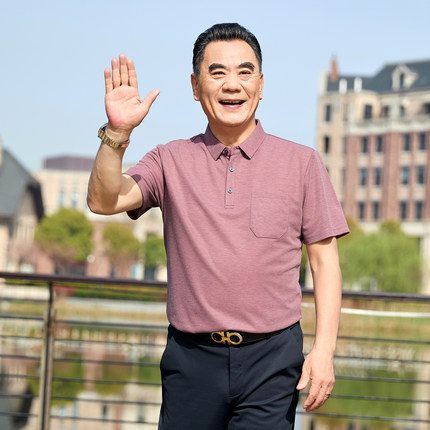 中年男性爸爸装冰丝轻薄短袖t恤男2026新款夏薄款上衣翻领汗衫男