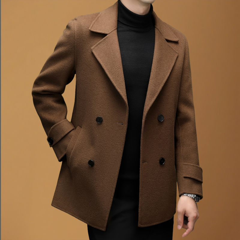 皮尔卡丹纯羊毛双排扣大衣
