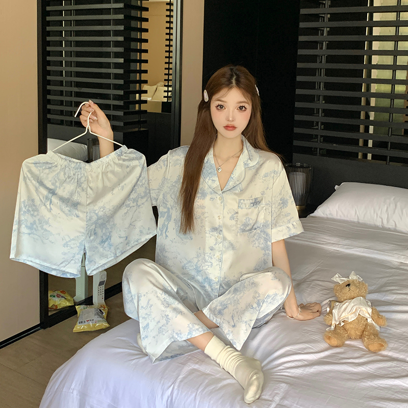 高级感三件套冰丝睡衣套装