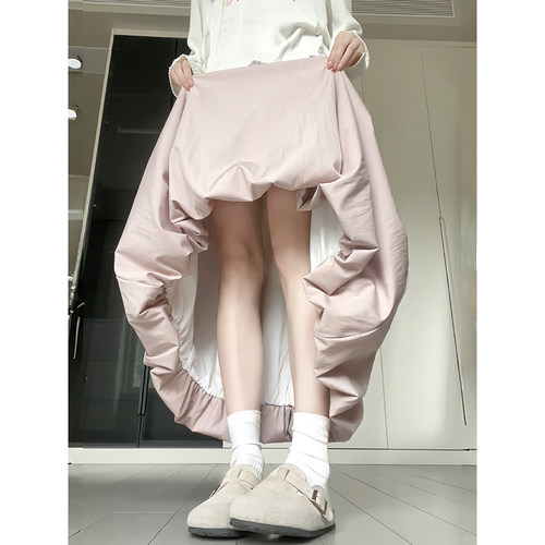 粉色蓬蓬花苞半身裙女