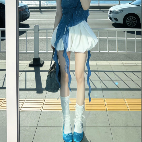 白色花苞裙裤女休闲少女
