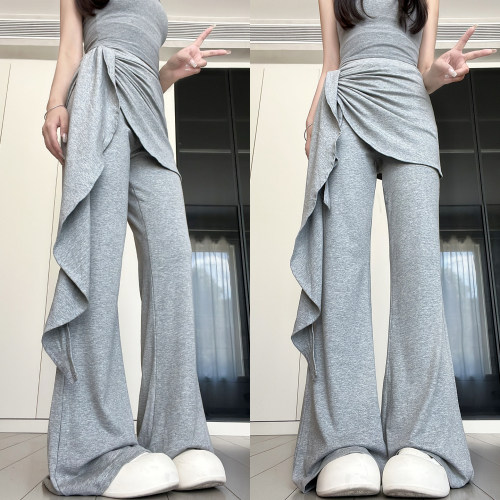 灰色假两件屁帘微喇裤女
