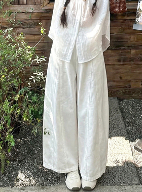 日系白色百搭阔腿裤女2026年春季休闲风高腰遮胯垂坠感宽松弯刀裤