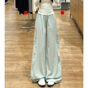 工装 高腰直筒宽松松紧简约阔腿休闲裤 裤 2026新款 女春季 雾霾蓝韩版