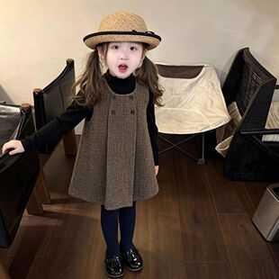 韩系女童超好看连衣裙2026秋冬季新款小女孩高级感保暖毛呢背心裙