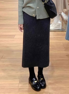 xxs145小个子针织半身裙女秋冬2024新款中长款直筒包臀a字裙子150
