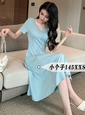 xxs145小个子赫本风连衣裙女夏季新款高腰垂感气质收腰150a字裙子