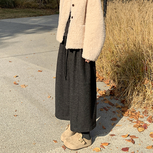 xxs码 小个子140八分阔腿奶奶裤 女秋冬加绒加厚显瘦九分弯刀毛呢裤