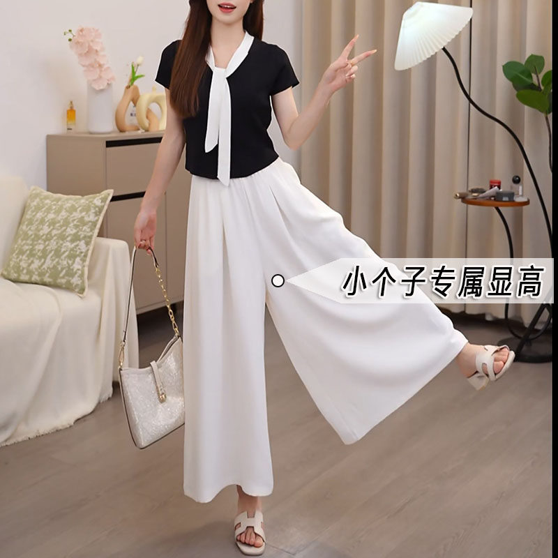 150小个子穿搭时尚休闲阔腿裤套装女夏季薄款宽松显瘦上衣两件套S