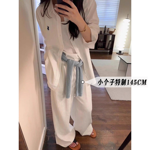 白色亚麻阔腿裤女夏季薄款高腰150小个子搭配休闲直筒长裤子xs码