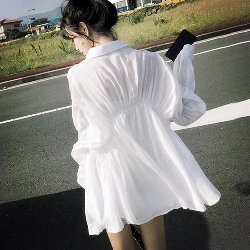 春秋白色防晒衣开衫女夏季百搭长袖衬衫宽松垂感超仙外搭洋气上衣