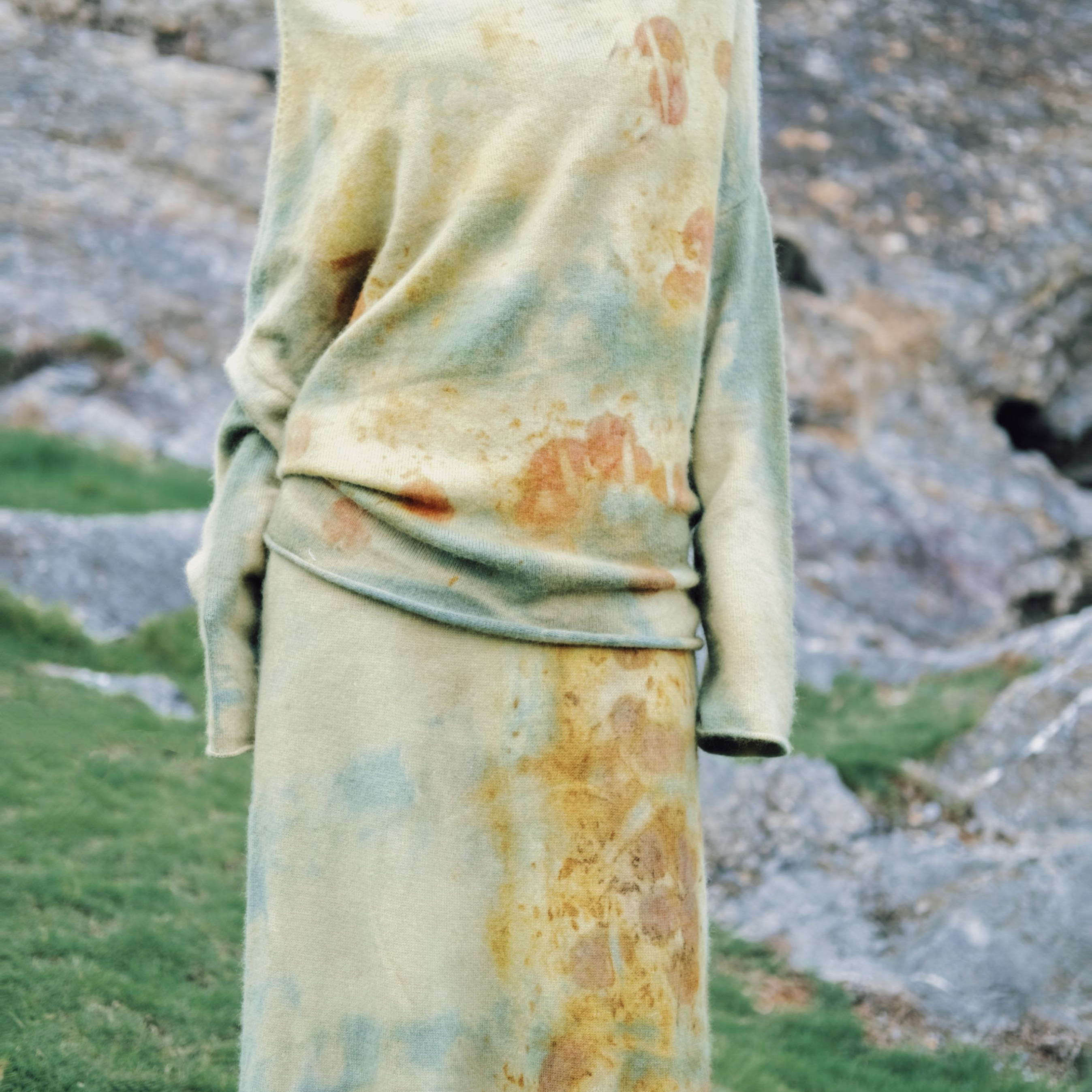 凡人岛植物染两件套重磅浣熊绒针织衫女半身裙松弛感宽松毛衣套装