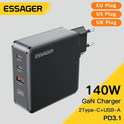 Essager 140W GaN Type C Charger Quick Charge 4.0 USB C For MacBook Pro iPhone 15欧规EU英标UK三角插头