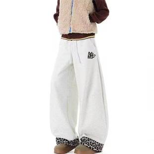 小众刺绣休闲街舞裤 高街嘻哈风豹纹拼接弯刀裤 美式 秋季 子 男款