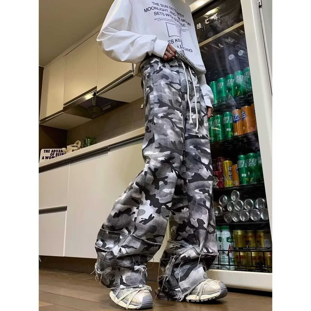 vibe风迷彩工装裤男款夏季潮牌宽松直筒阔腿裤子痞帅炸街休闲长裤