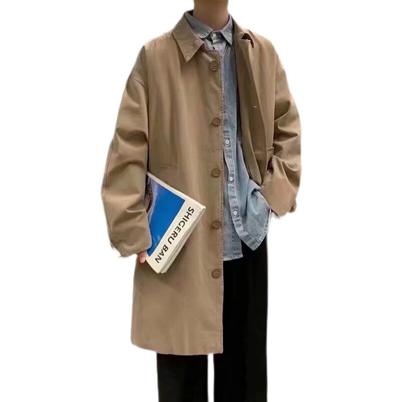 TRENCH COAT MENS MID-LENGTH CASUAL LOOSE LAPEL SOLID COLOR COAT SPRING 2023 NEW HANDSOME AND VERSATILE COAT