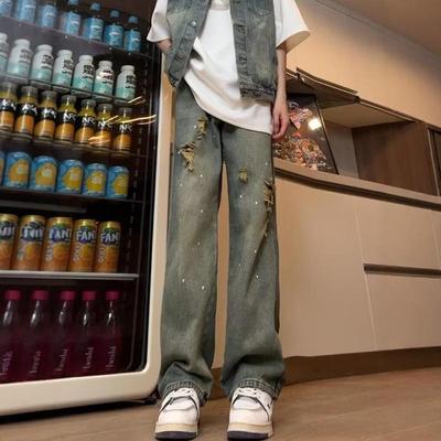 黑色烫钻破洞牛仔裤男款夏季薄款