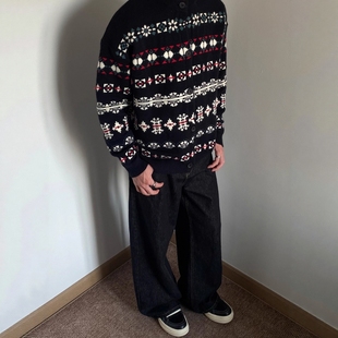 费尔岛圆领针织开衫外套男女宽松慵懒风冬季复古提花毛衣圣诞穿搭